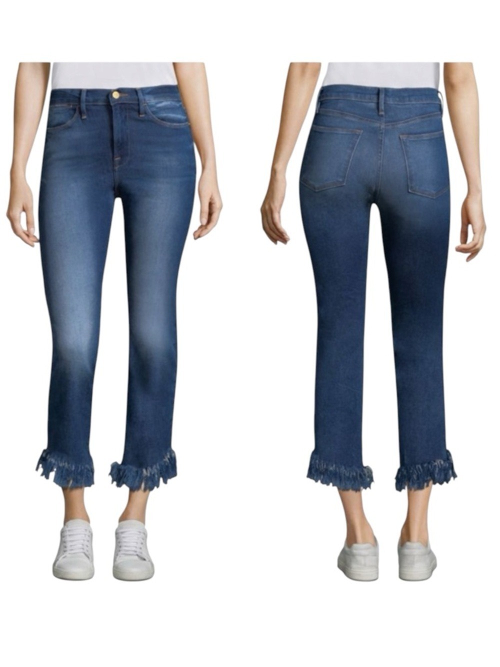 FRAME Le High Straight Shredded-Hem Jeans Size 27